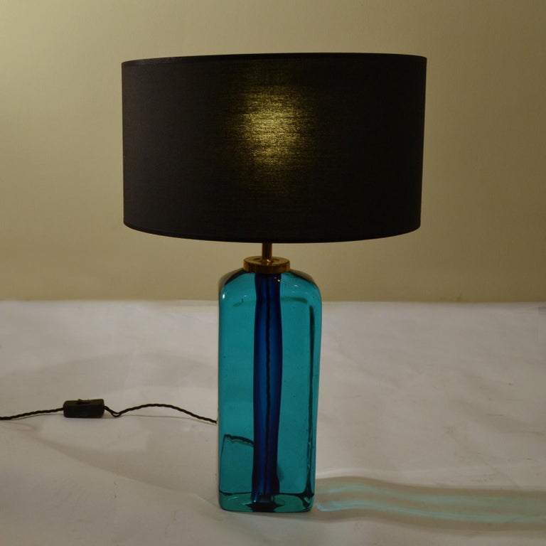Rectangular Turquoise Blue Glass Table Lamp Hand Blown, Seguso