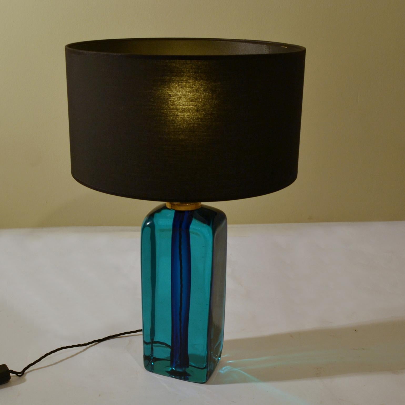 blue blown glass table lamp