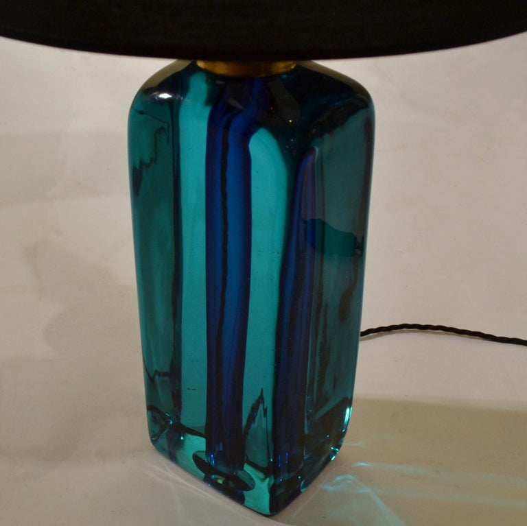 Rectangular Turquoise Blue Glass Table Lamp Hand Blown, Seguso