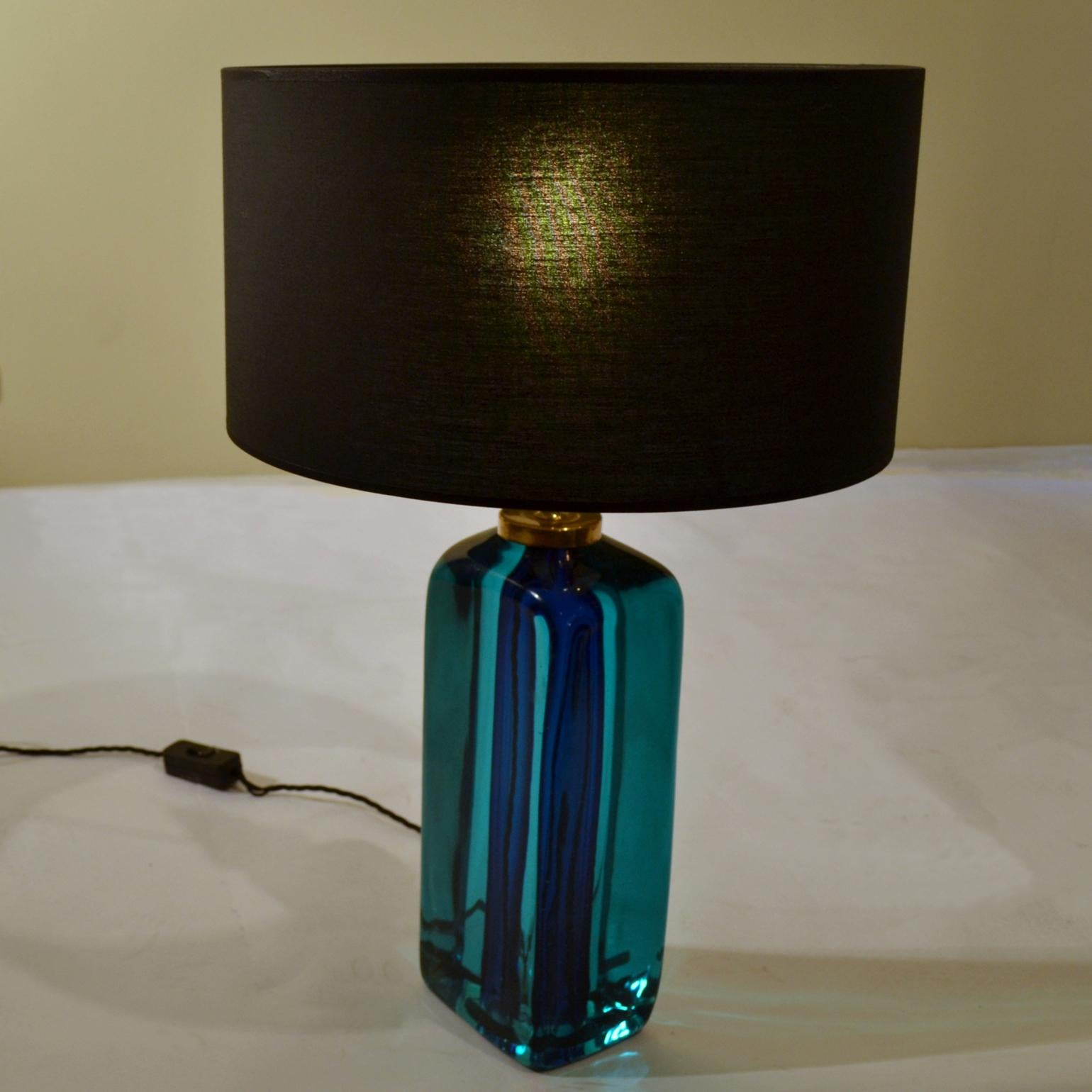 Hand-Crafted Rectangular Turquoise Blue Glass Table Lamp Hand Blown, Seguso, Sommerso, 1960s