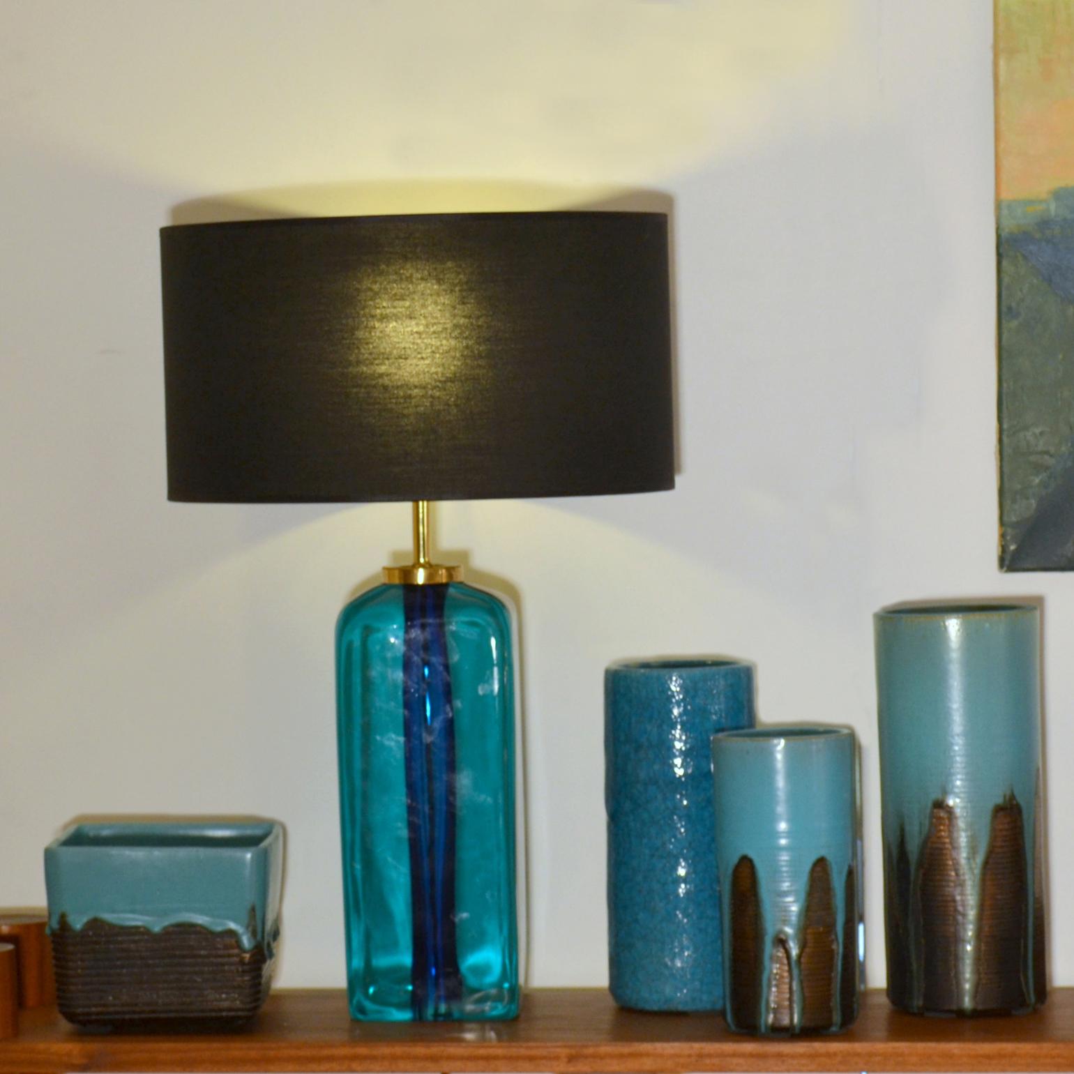 Rectangular Turquoise Blue Glass Table Lamp Hand Blown, Seguso, Sommerso, 1960s In Excellent Condition In London, GB
