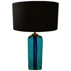 Rectangular Turquoise Blue Glass Table Lamp Hand Blown, Seguso, Sommerso, 1960s