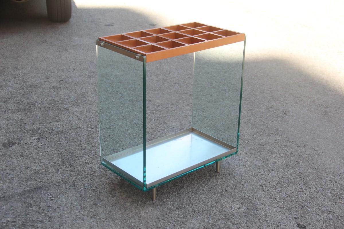 Late 20th Century Rectangular Umbrella Stand Italian Design 1990 Fiam Wood Glass Steel For Sale