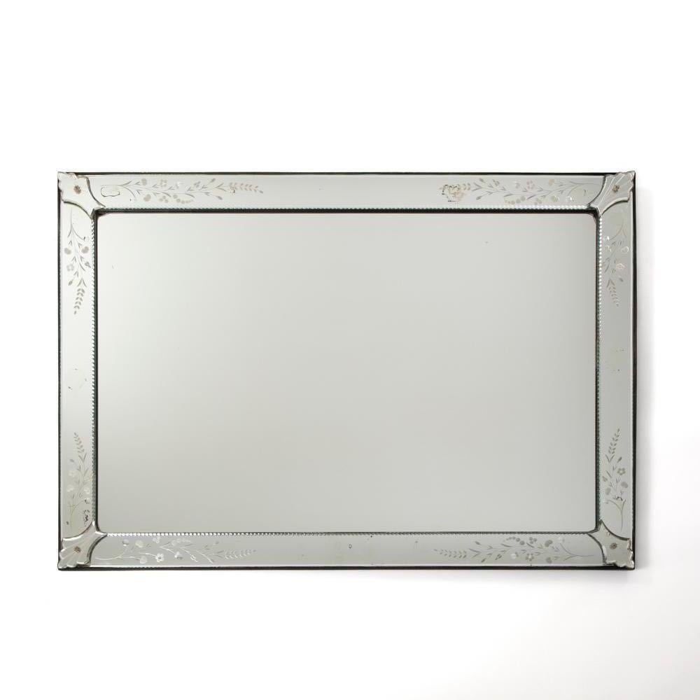 Mid-Century Modern Rectangular Venetian mirror with delicate decoration France 1950s