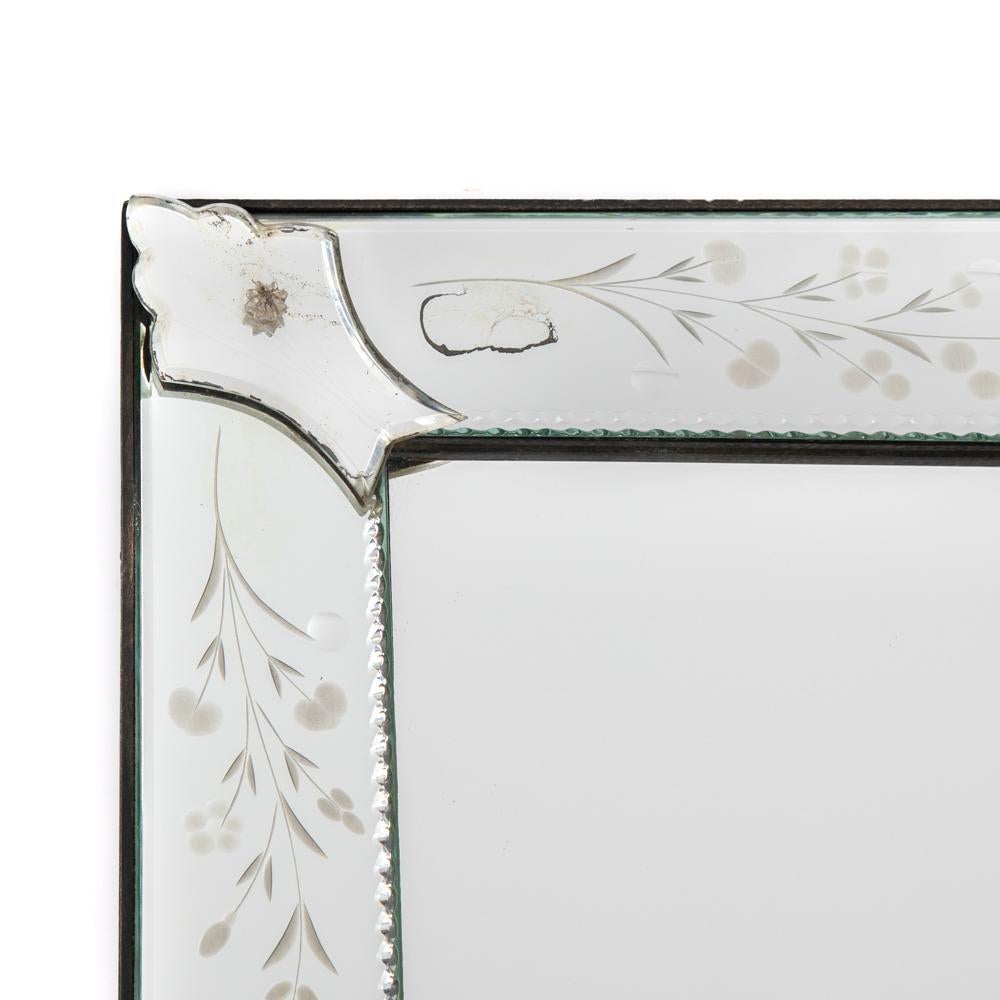 French Rectangular Venetian mirror with delicate decoration France 1950s