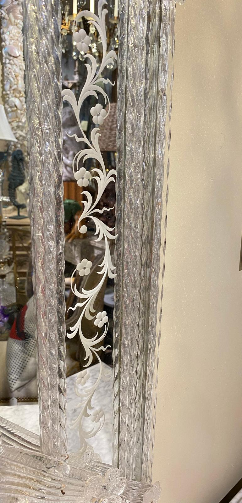 Etched Rectangular Venetian Murano Mirror