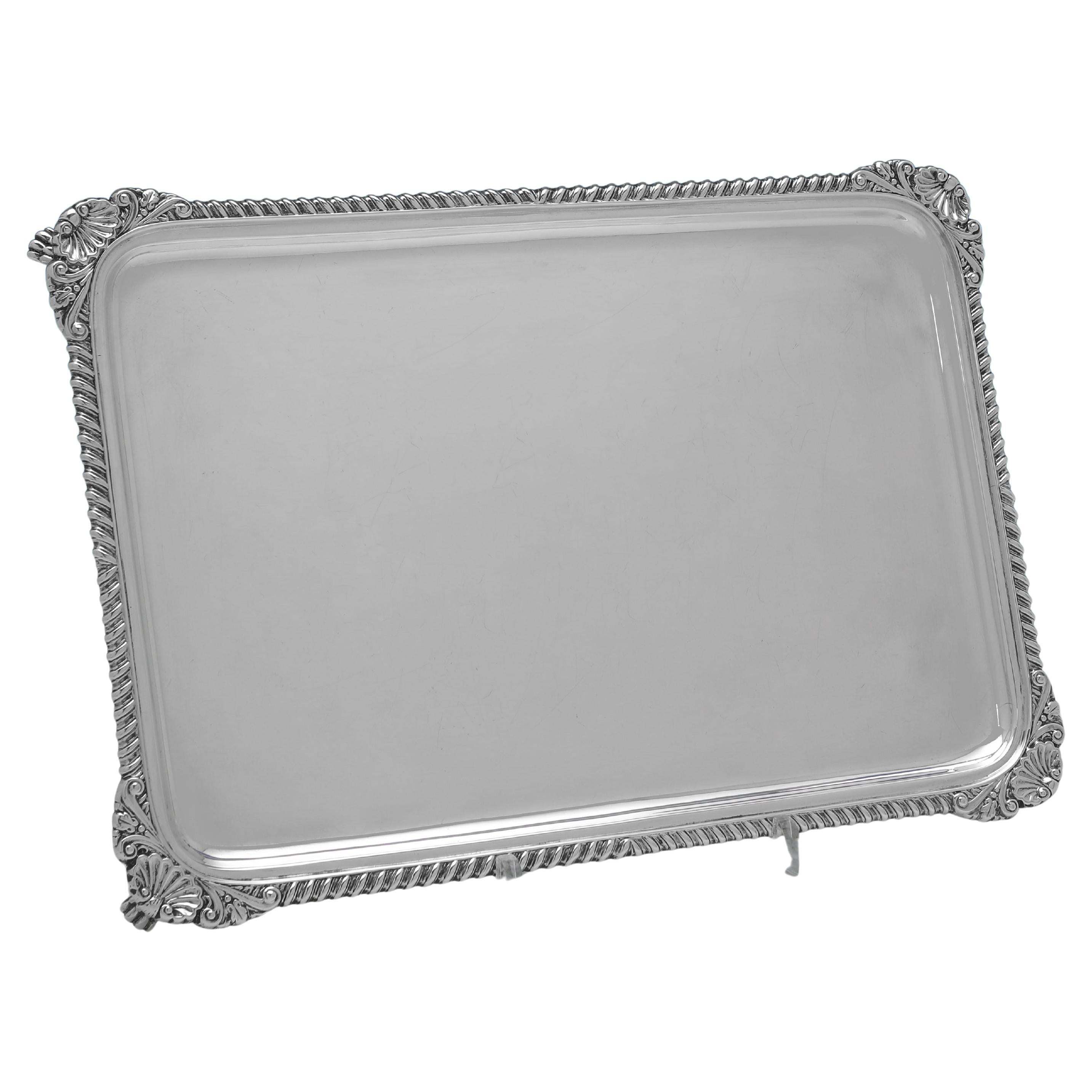 Bandeja rectangular victoriana de plata de ley ornamentada - Fabricada en 1896