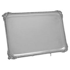 Antique Rectangular Victorian ornate sterling silver salver - Made in 1896