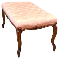 Victorian Walnut Salon Stool, Circa 1850, Damask Seat, England