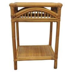 Rectangular Vintage Bamboo and Rattan Phone Table