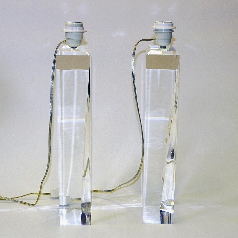 Unknown Rectangular Vintage Clear Acrylic Glass Tablelamp Pair 1970s For Sale