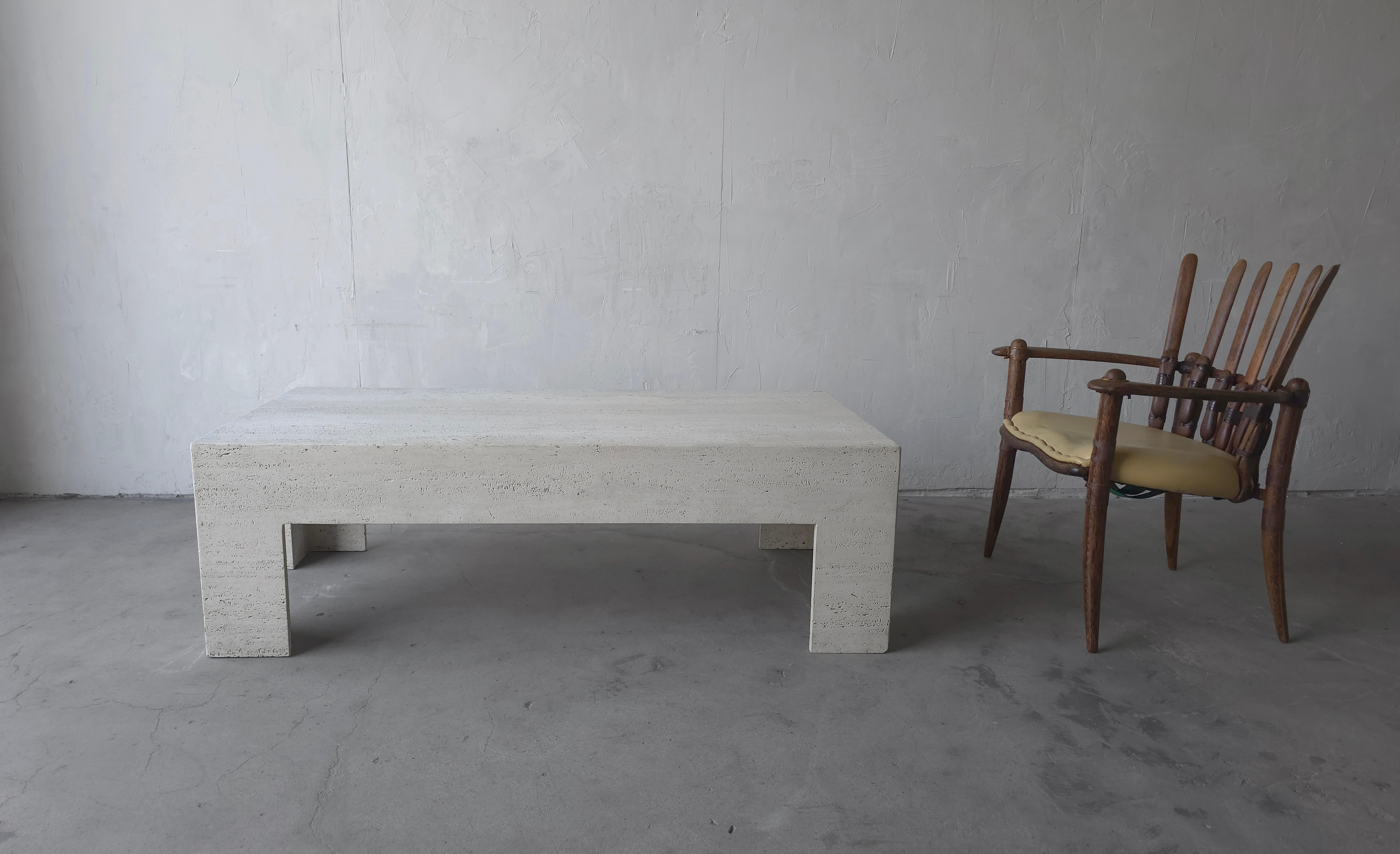 Post-Modern Rectangular Vintage Unfilled Travertine Coffee Table For Sale
