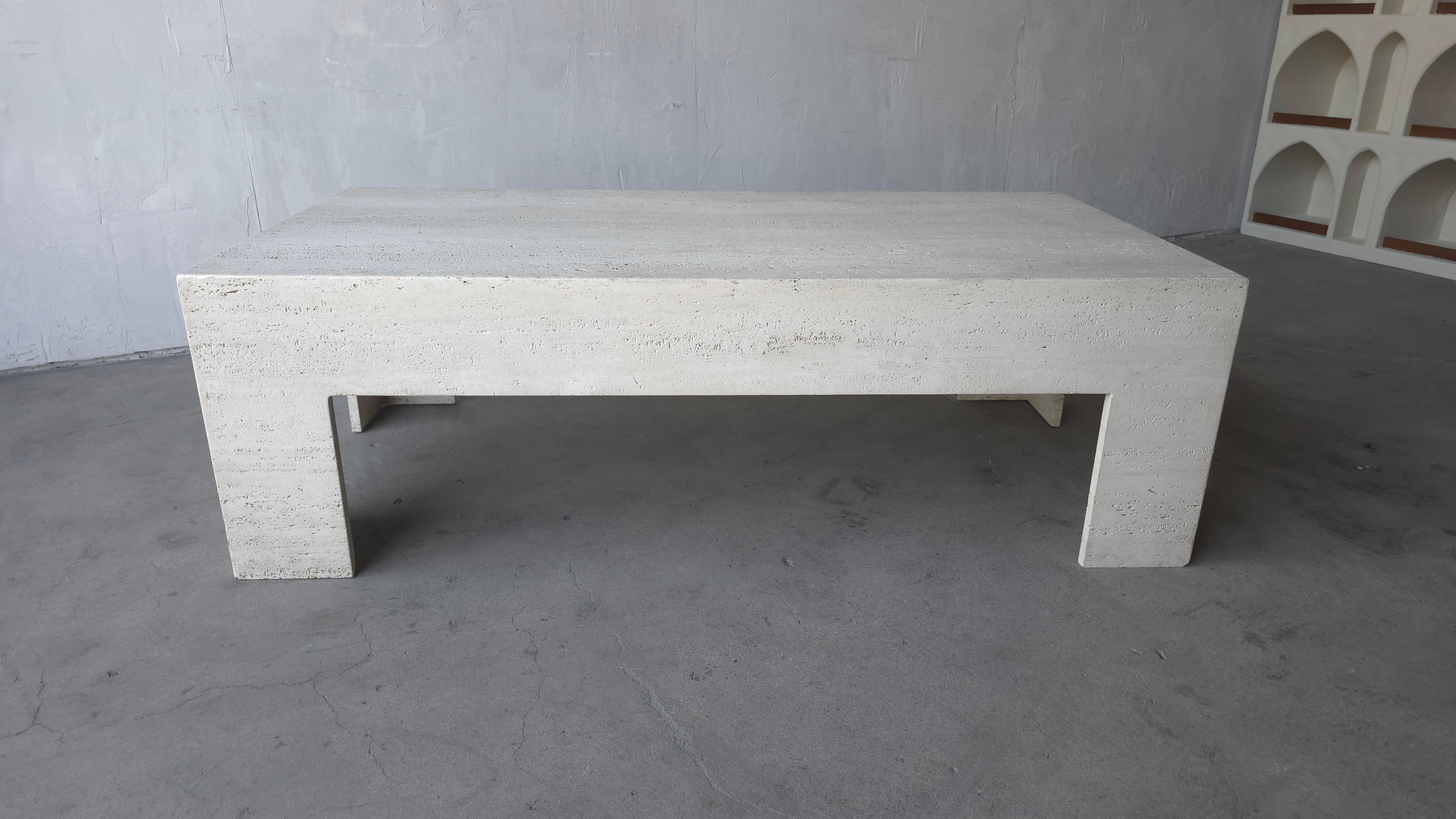 Rectangular Vintage Unfilled Travertine Coffee Table In Good Condition For Sale In Las Vegas, NV