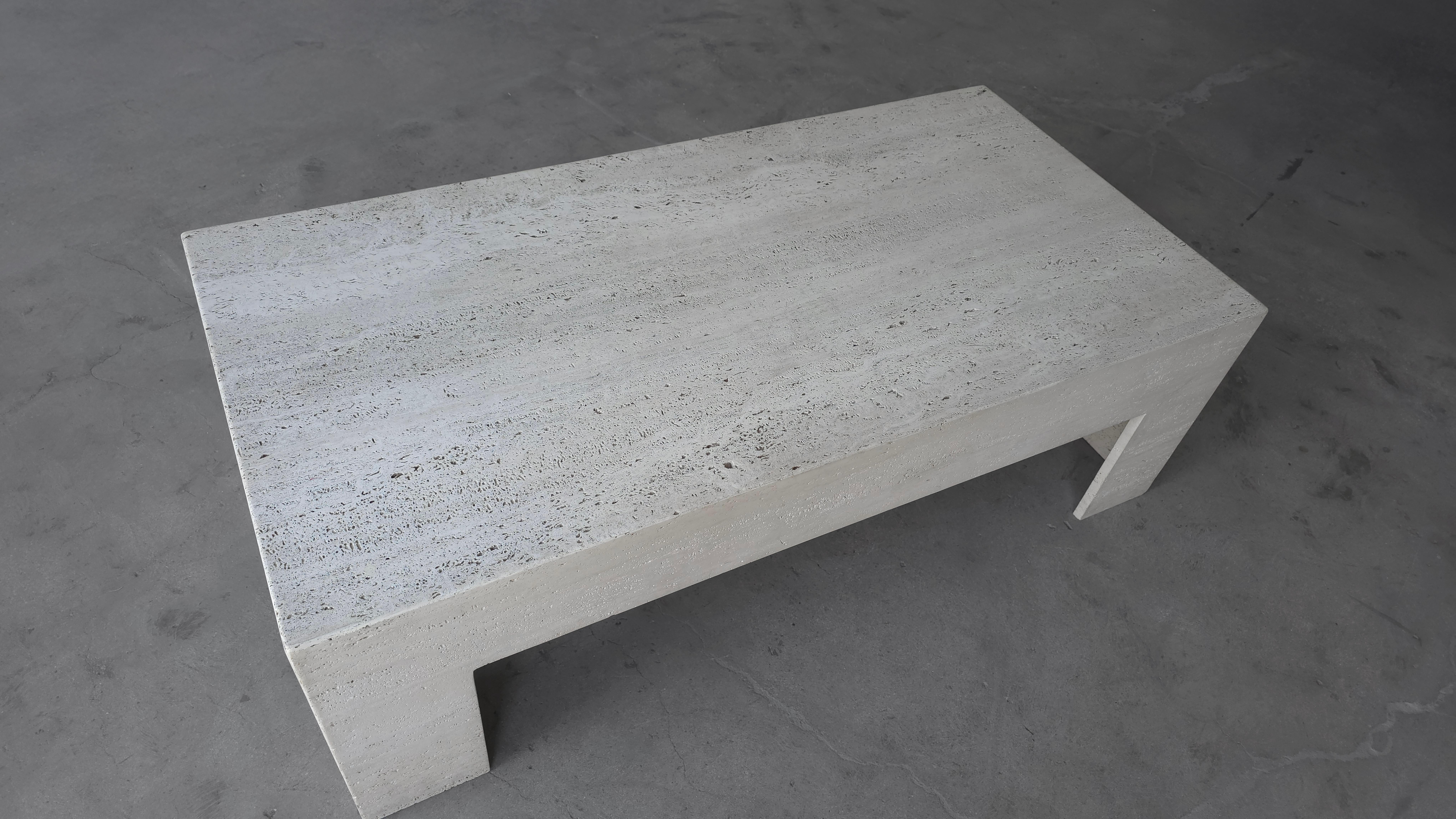 20th Century Rectangular Vintage Unfilled Travertine Coffee Table For Sale