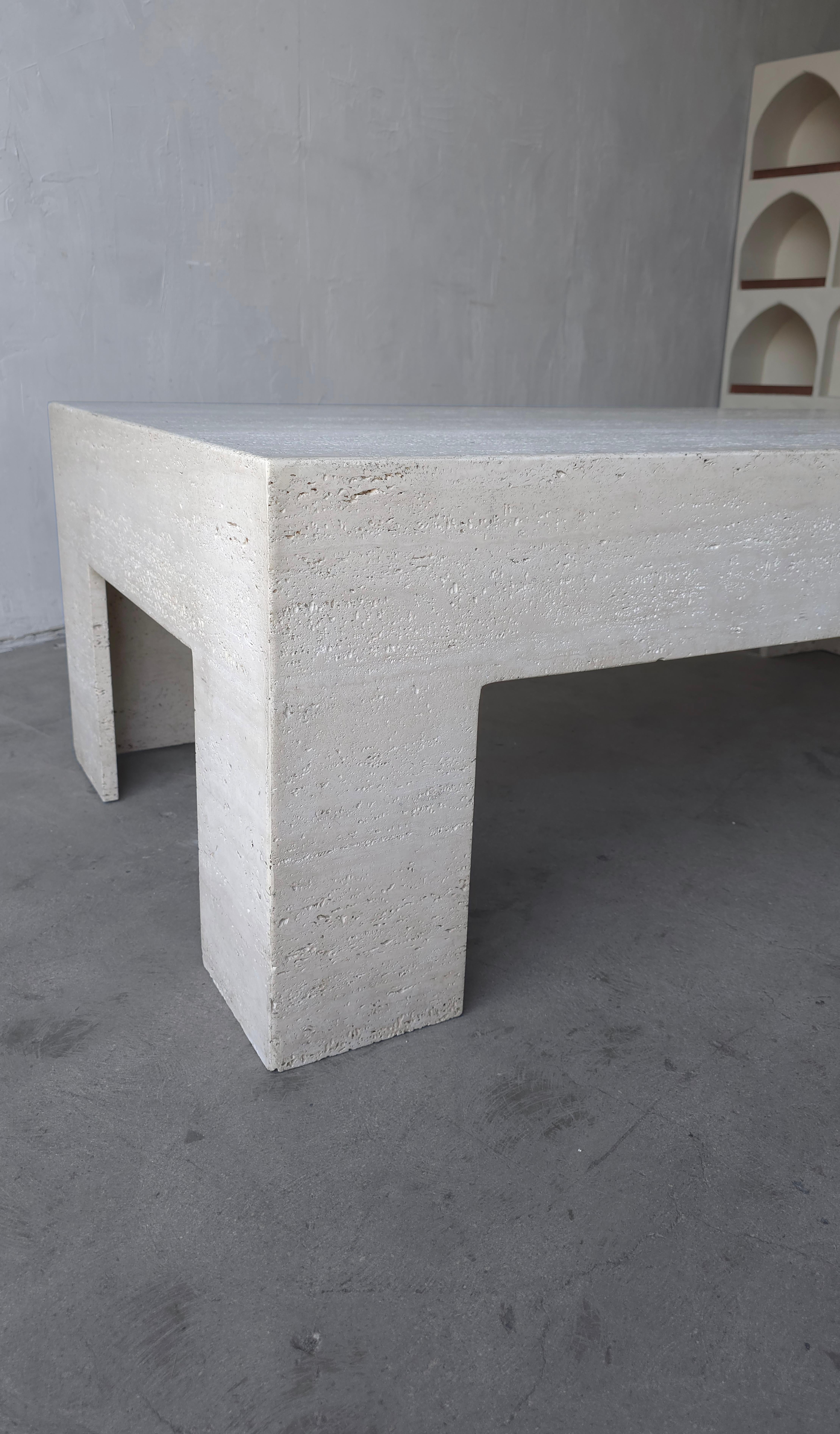 Rectangular Vintage Unfilled Travertine Coffee Table For Sale 1