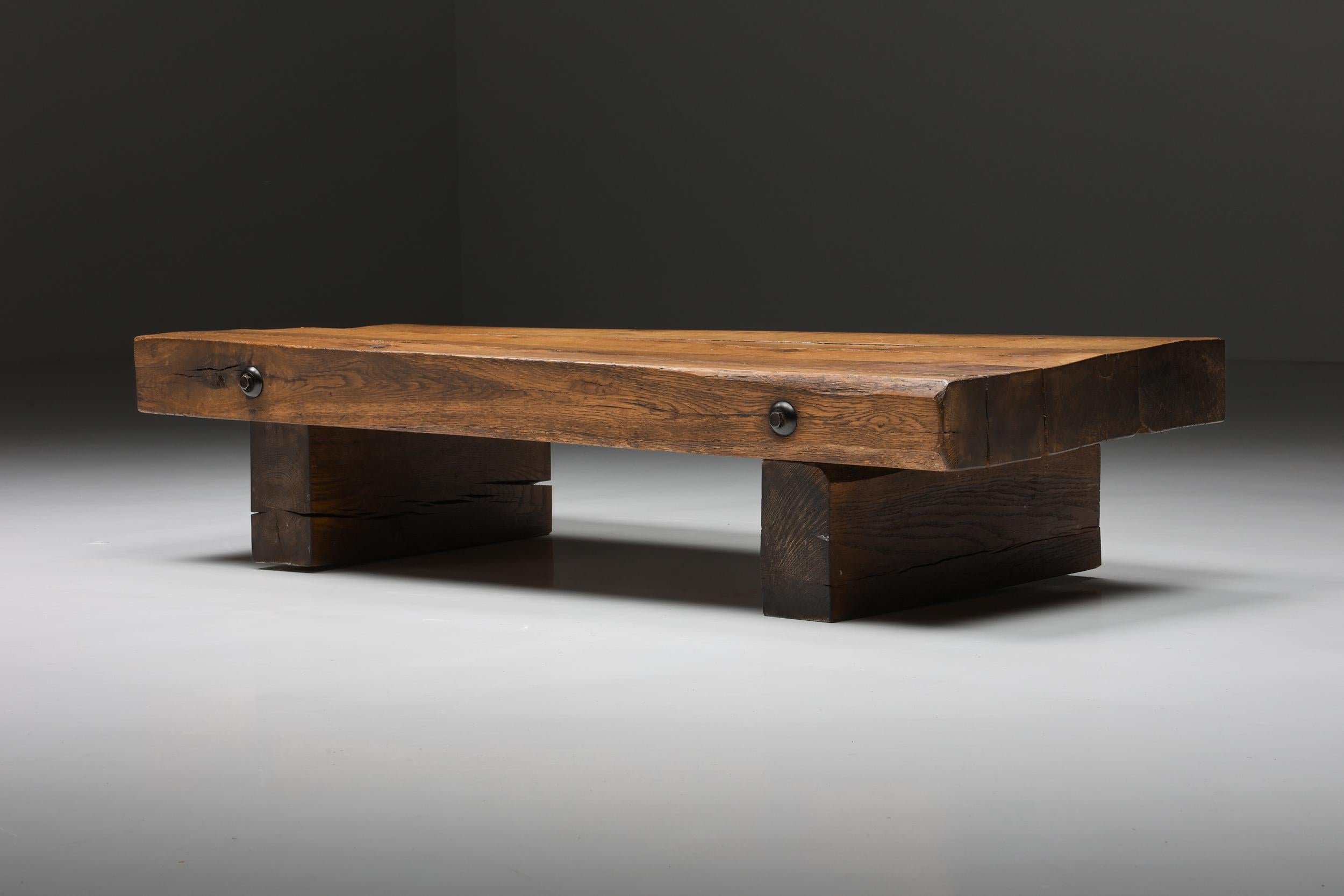 Rectangular Wabi-Sabi Table with Screws, Rustic, Mid-Century, Patina, 1950's In Good Condition In Antwerp, BE