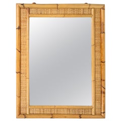 Rectangular Wall Mirror Bamboo and Wicker, Italy 1970s