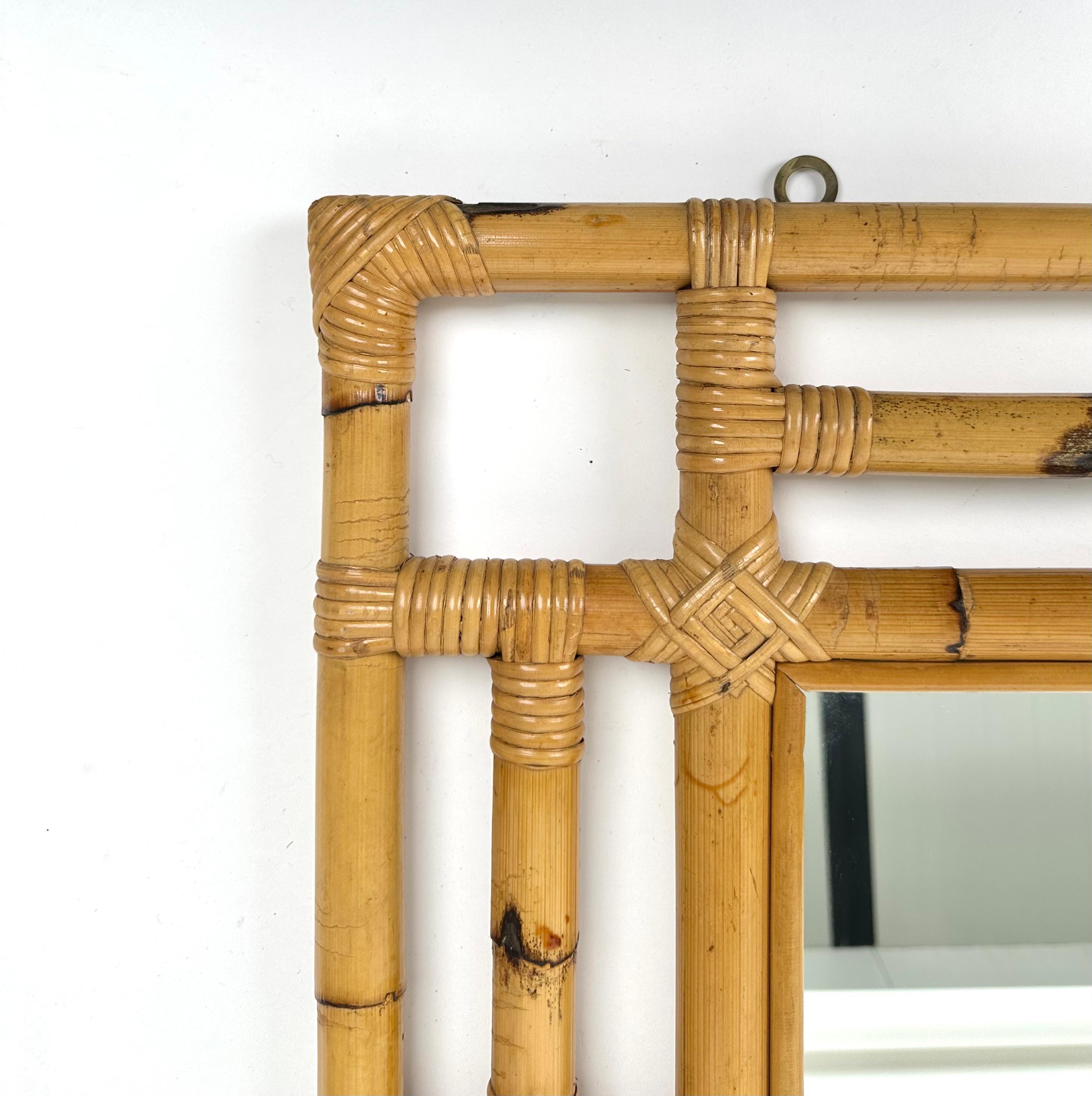 Rectangular Wall Mirror in Bamboo and Rattan Vivai del Sud Style, Italy 1970s For Sale 1