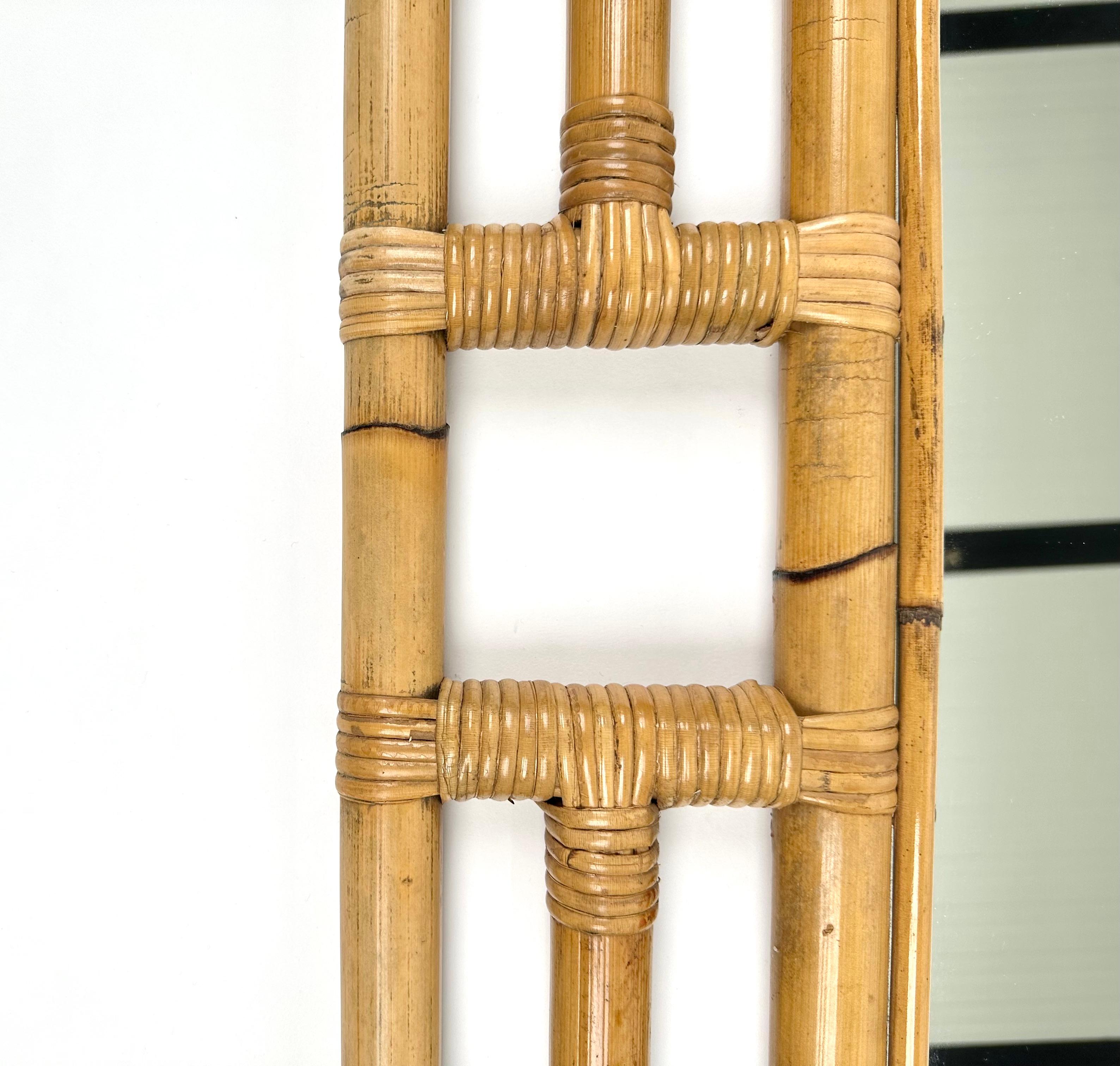 Rectangular Wall Mirror in Bamboo and Rattan Vivai del Sud Style, Italy 1970s For Sale 2