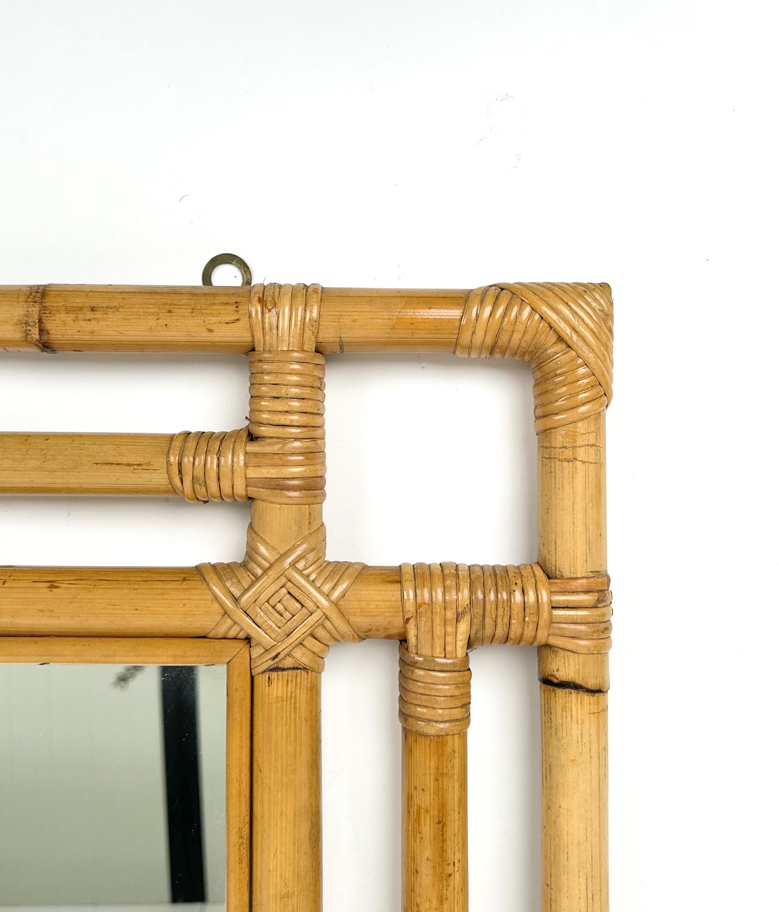 Rectangular Wall Mirror in Bamboo and Rattan Vivai del Sud Style, Italy 1970s For Sale 3