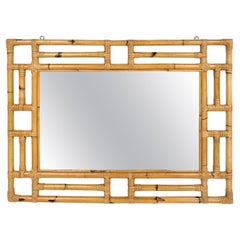 Espejo de pared rectangular de bambú y ratán estilo Vivai del Sud, Italia Años 70