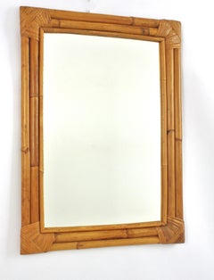 Rectangular Wall Mirror in Rattan with Double Layered Frame, 1960