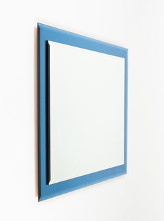 Rectangular Wall Mirror with Blue Frame by FAB Crystal, Italy 1980s