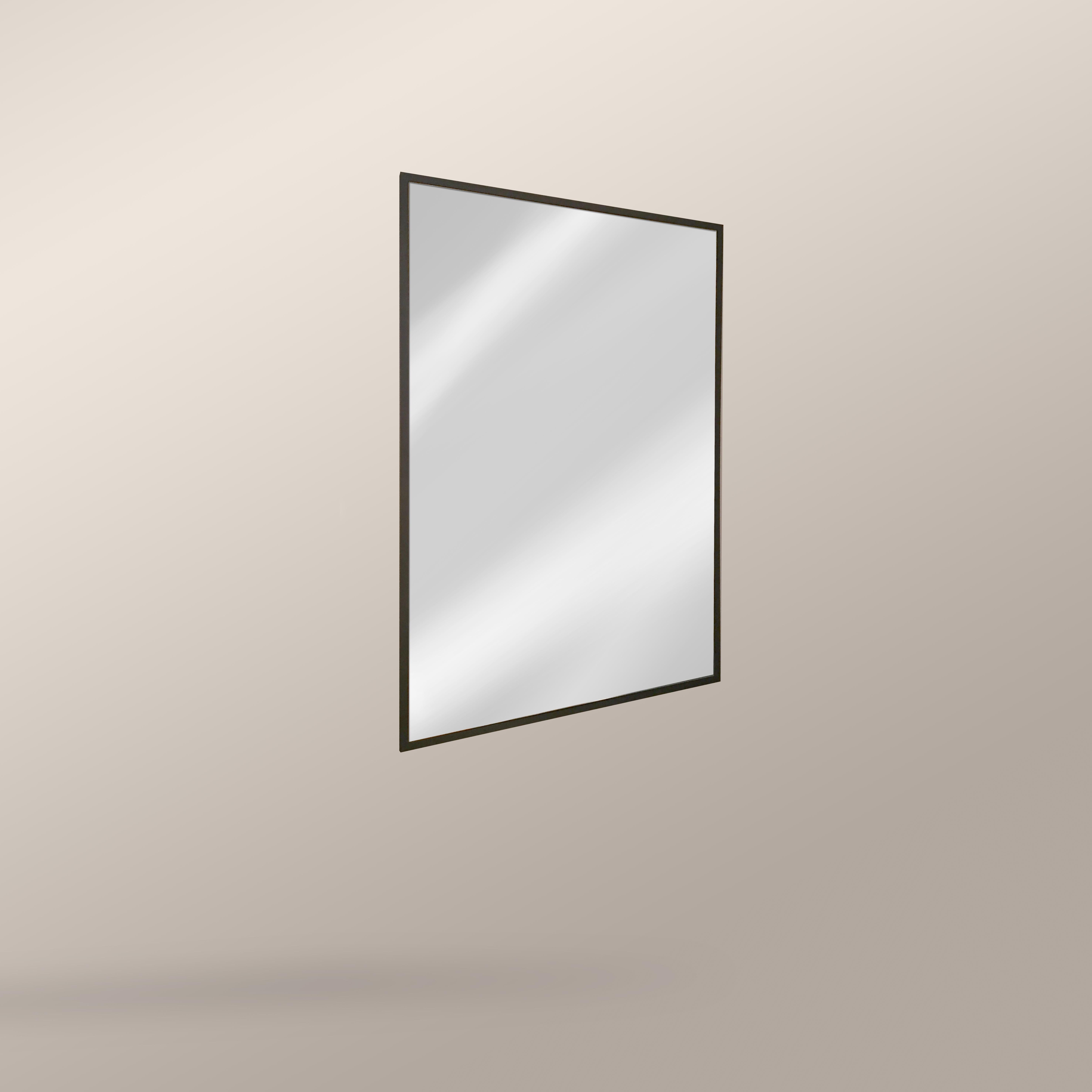 Contemporary Rectangular Wall Mirror With Dark Bronze Metal Frame For Sale