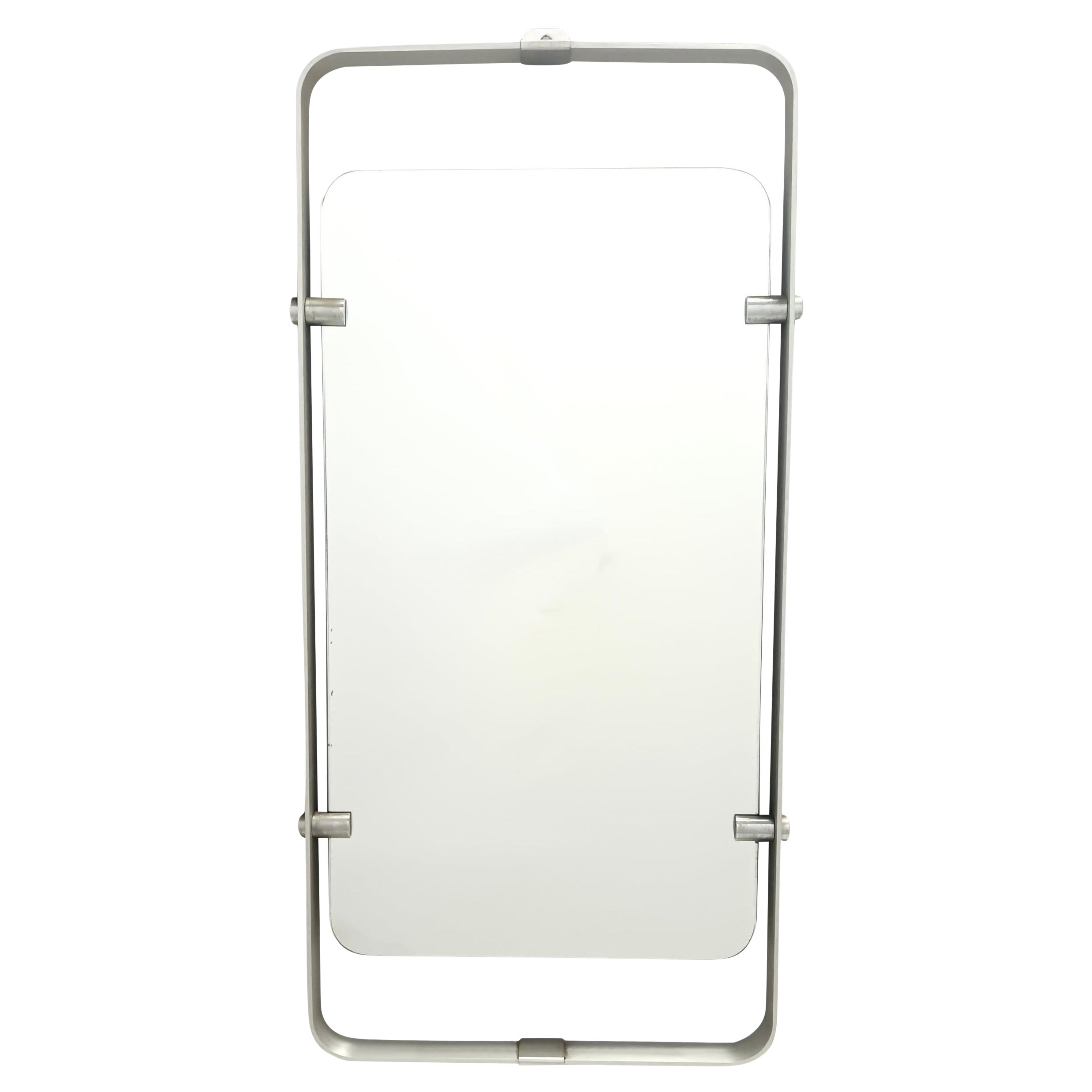 Miroir mural rectangulaire avec cadre en métal glacé Silver, Italie, années 1970