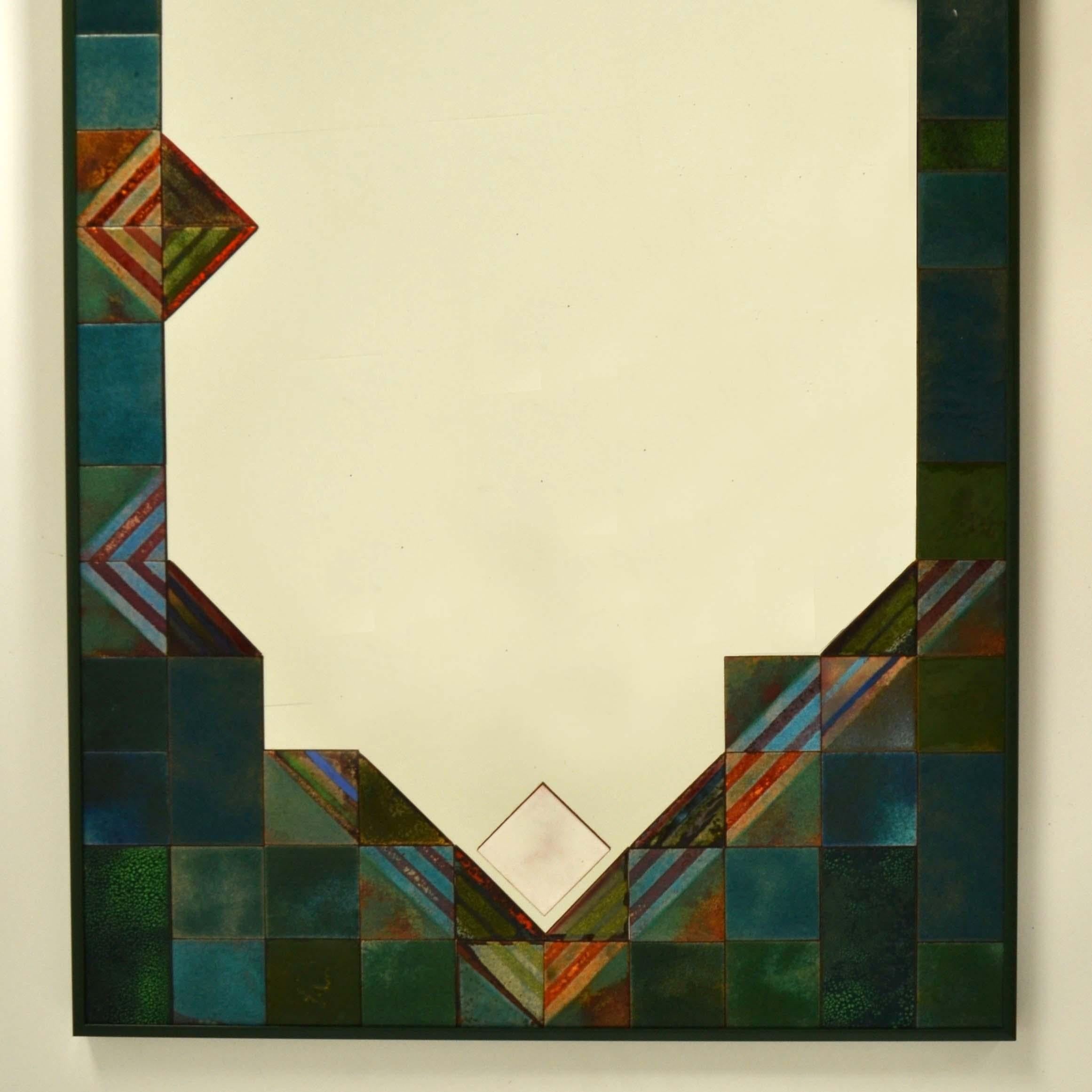 Miroir rectangulaire avec bordure en mosaïque d'émail turquoise en vente 5