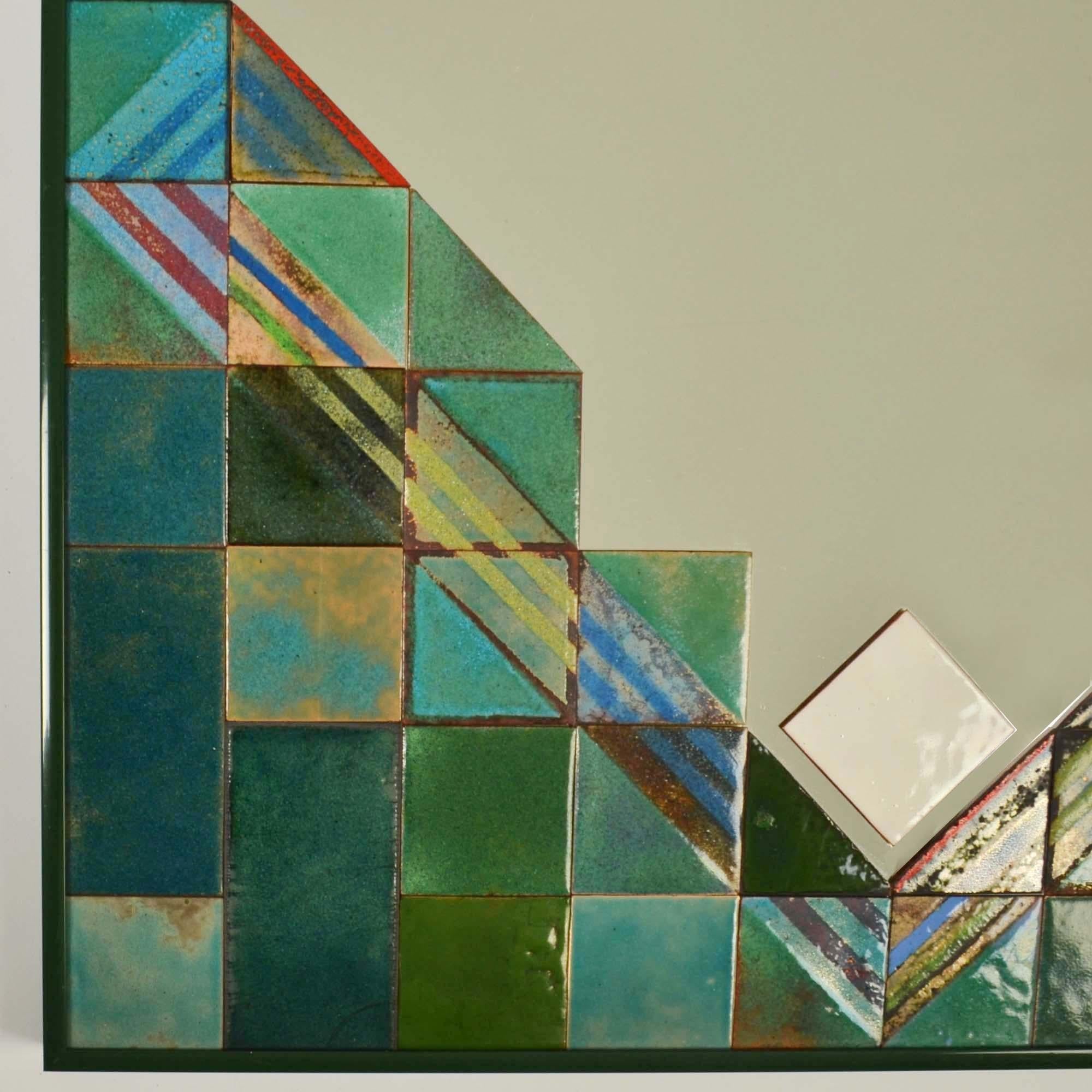 Aluminium Miroir rectangulaire avec bordure en mosaïque d'émail turquoise en vente