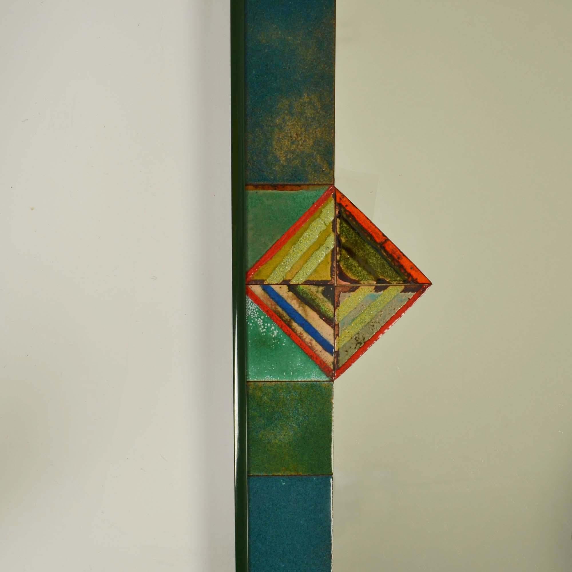 Miroir rectangulaire avec bordure en mosaïque d'émail turquoise en vente 1