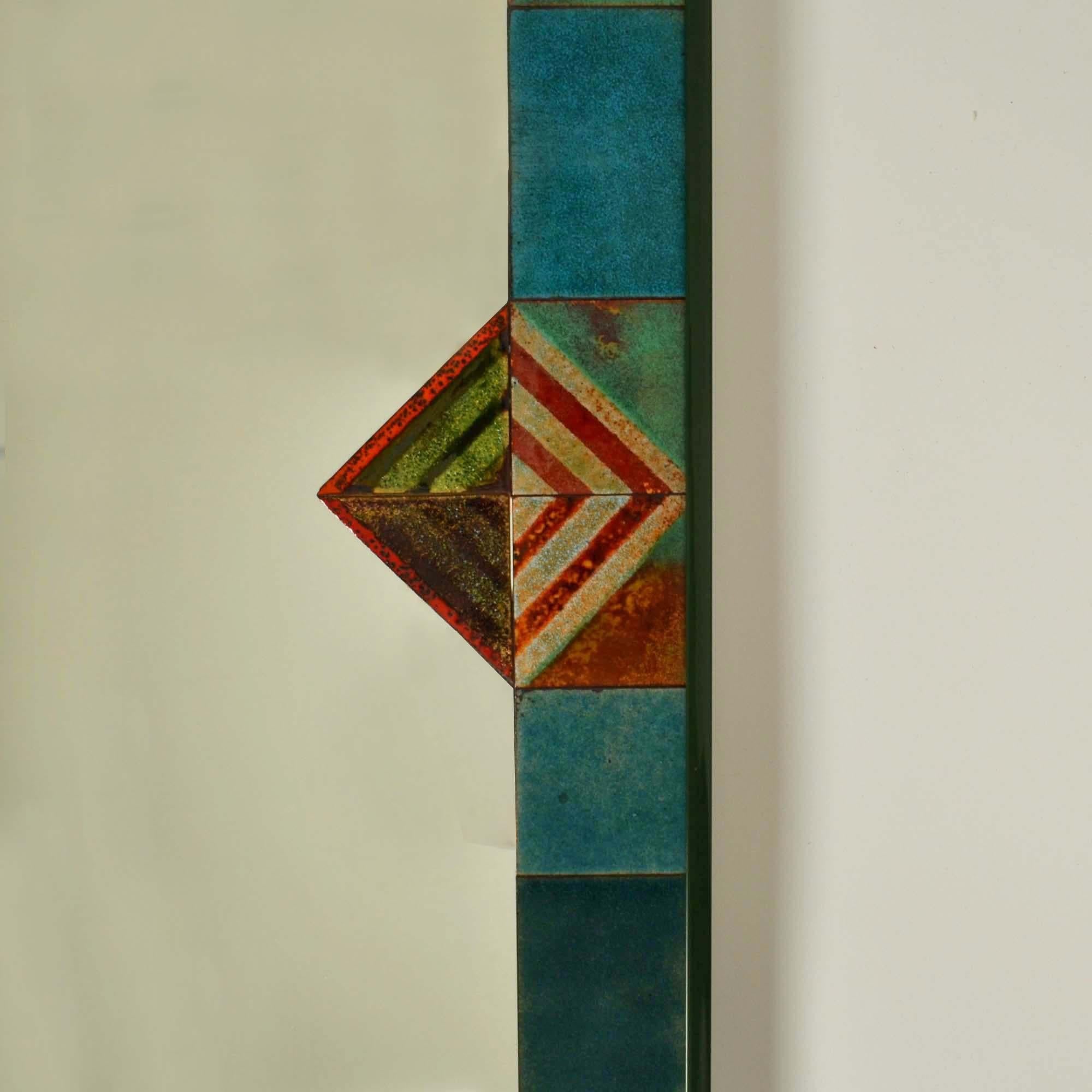 Miroir rectangulaire avec bordure en mosaïque d'émail turquoise en vente 3