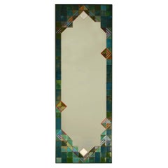 Miroir rectangulaire avec bordure en mosaïque d'émail turquoise