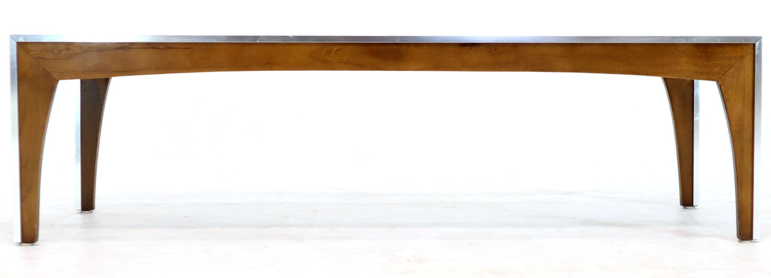 Mid-Century Modern Rectangular Walnut Aluminum Frame Smoked Glass Coffee Table For Sale