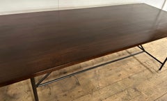 Rectangular Walnut Plank Top Metal Base Dining Table