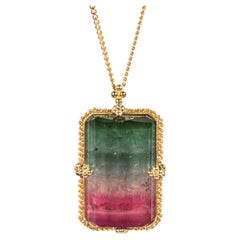 Rectangular Watermelon Tourmaline Necklace