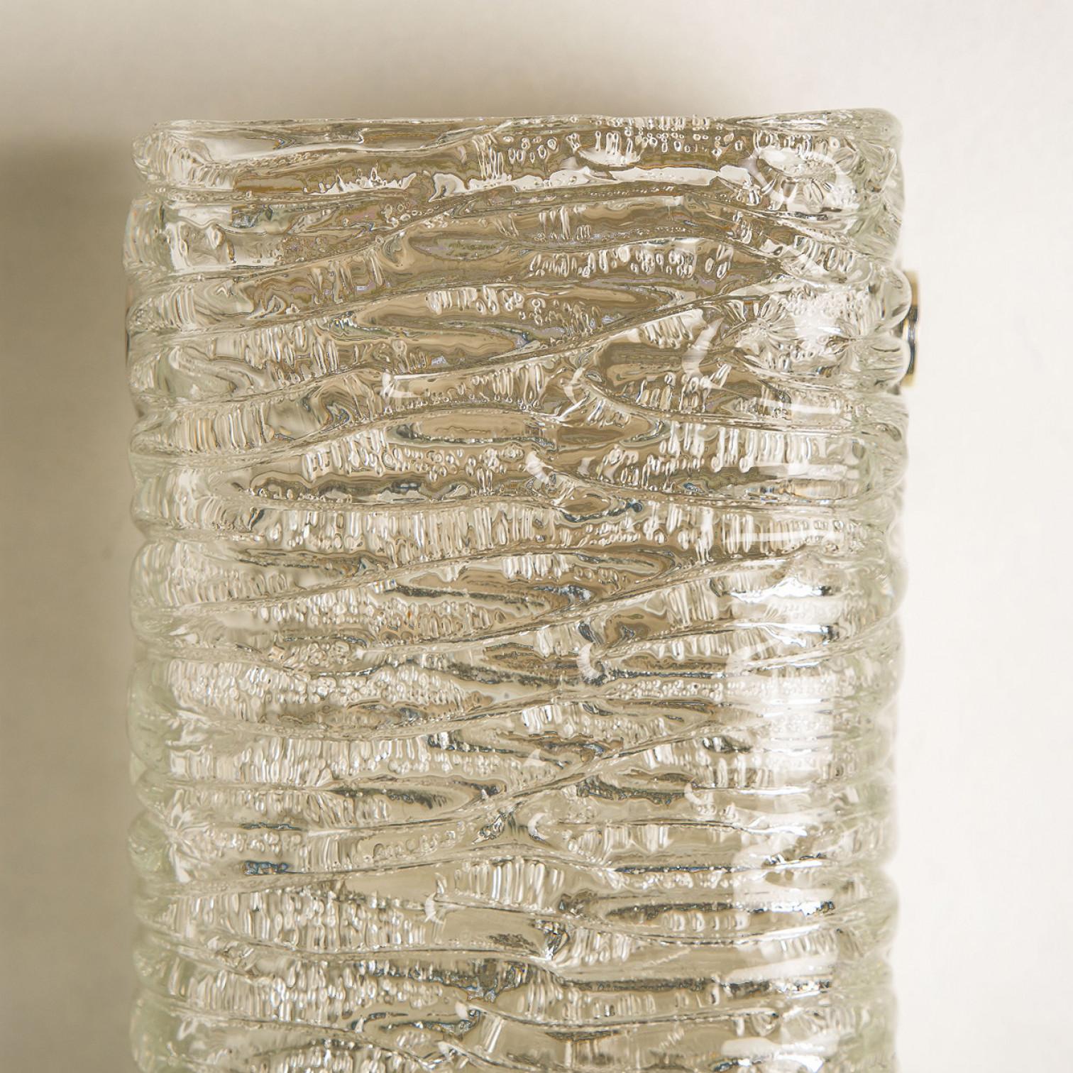 Rechteckige wellenförmige wandleuchten aus glas und messing von J.T. Kalmar, Österreich, 1960er-Jahre (Moderne der Mitte des Jahrhunderts) im Angebot
