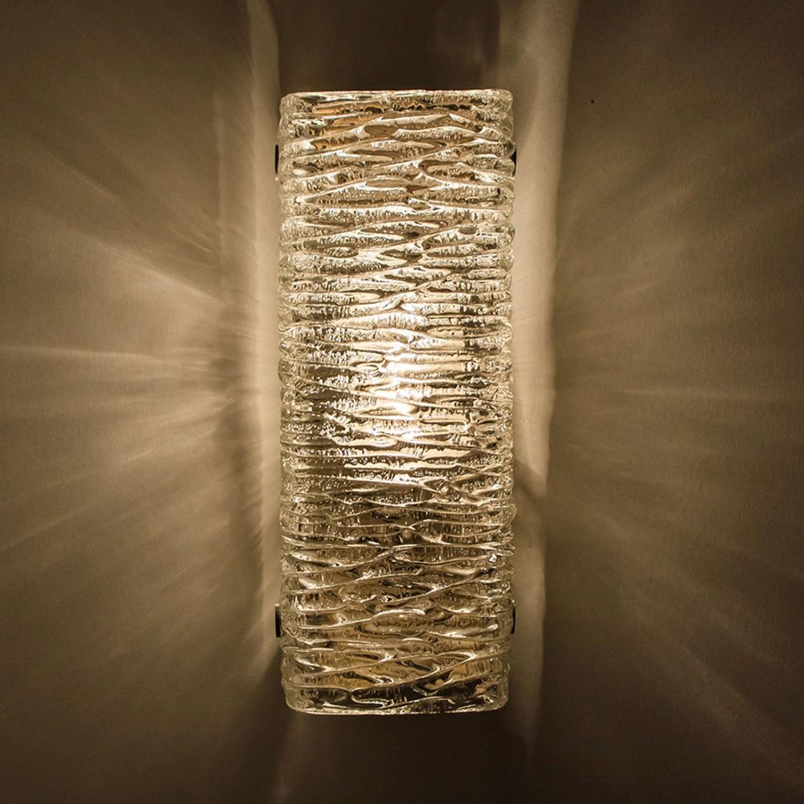 Rectangular Wave Glass and Brass Wall Lights by J.T. Kalmar, Austria, 1960s 1