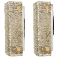 Rectangular Wave Glass and Brass Wall Lights by J.T. Kalmar, Austria, 1960s