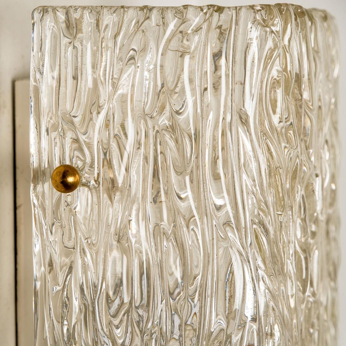 Lacquered Rectangular Wave Glass Wall Lights by J.T. Kalmar, Austria, 1960s For Sale