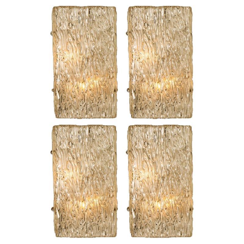 Rectangular Wave Glass Wall Lights by J.T. Kalmar, Austria, 1960s