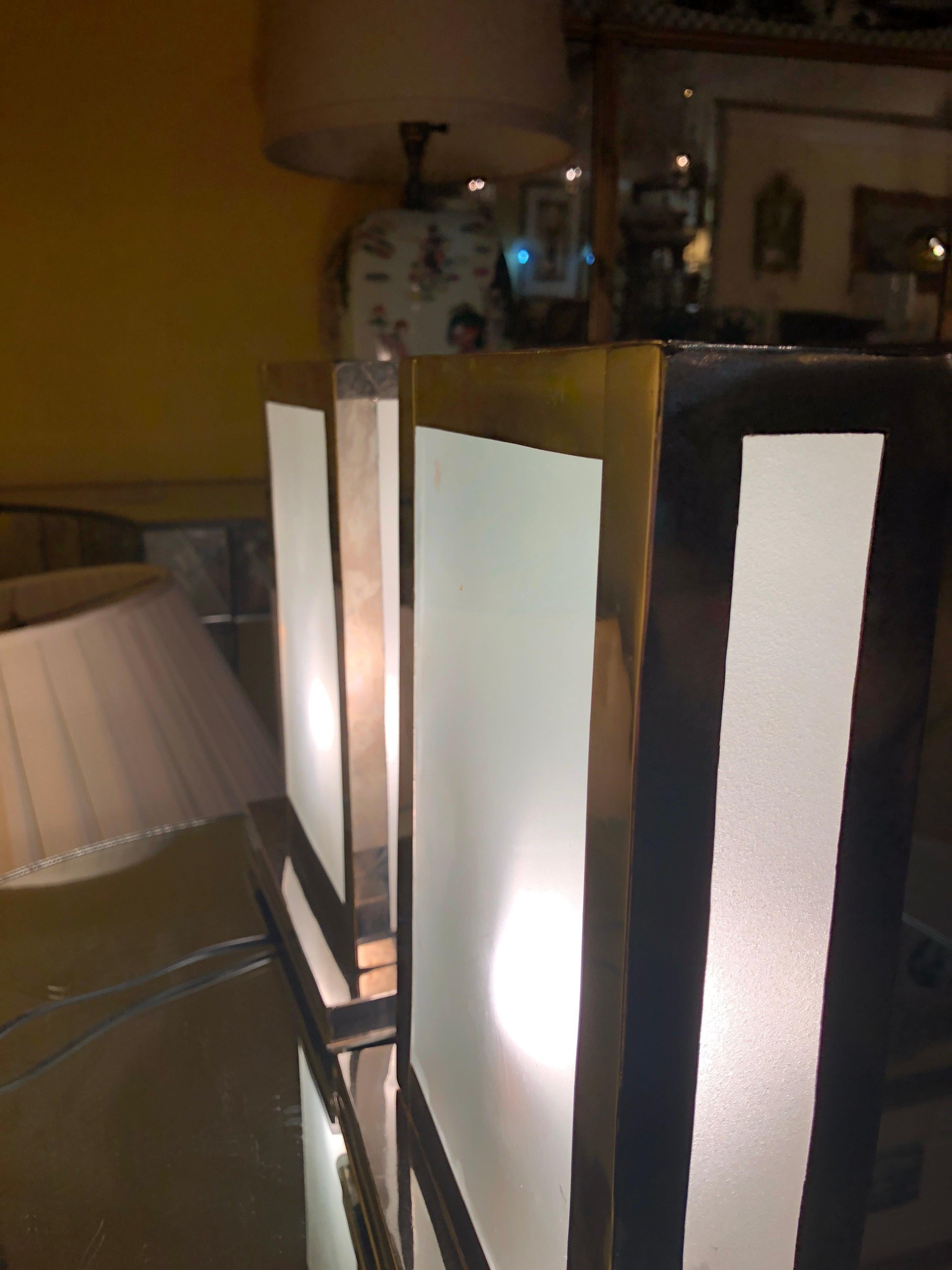 Rectangular White Brass Table Lamp, a Pair In Good Condition In Plainview, NY