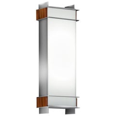 Rectangular White Glass Wall Sconce with Wood Details