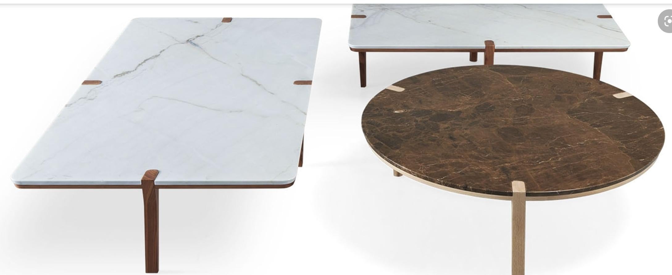 Rectangular White Marble and Walnut Center Coffee Table For Sale 3