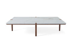 Rectangular White Marble and Walnut Center Coffee Table