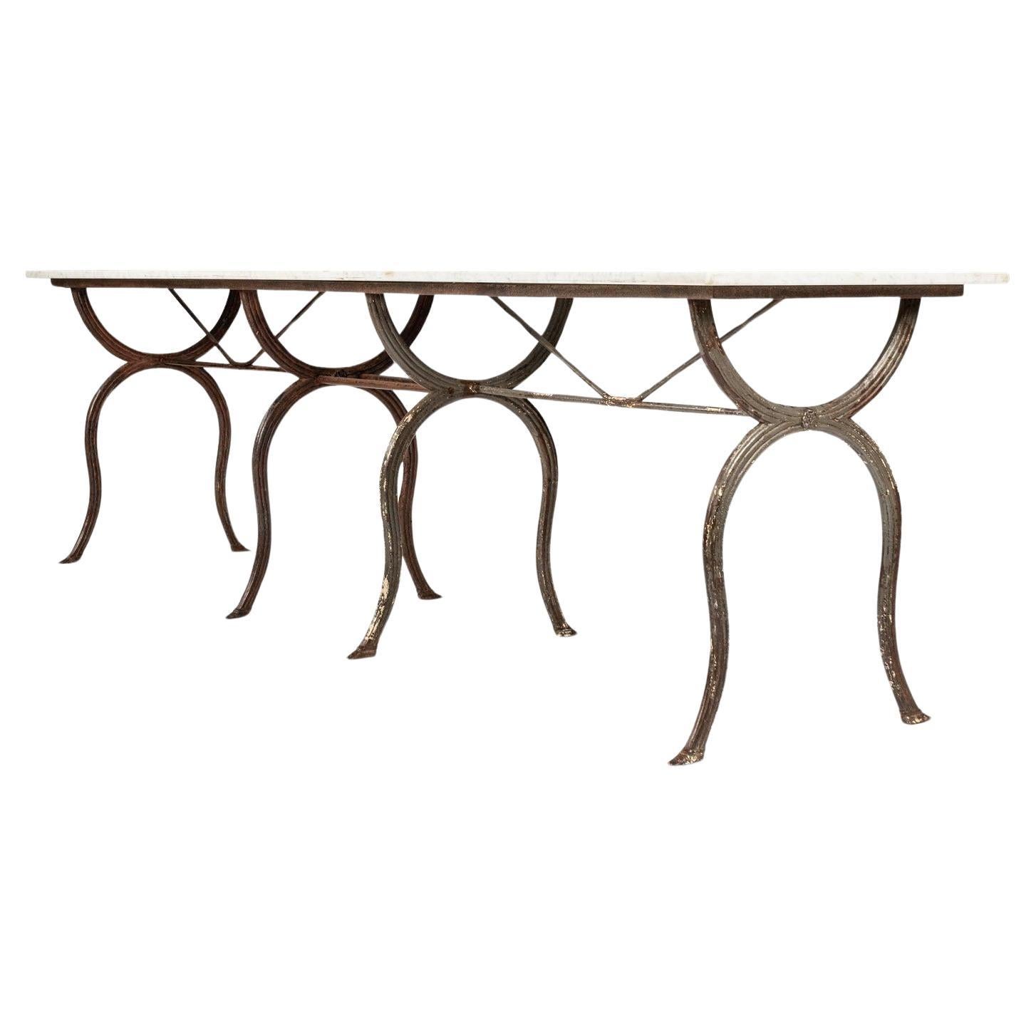 Rectangular White Marble Top Iron Base Table For Sale