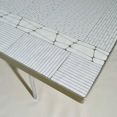 White Mosaic Coffee Table Minimalist Rectangular on Chrome Legs 1960's