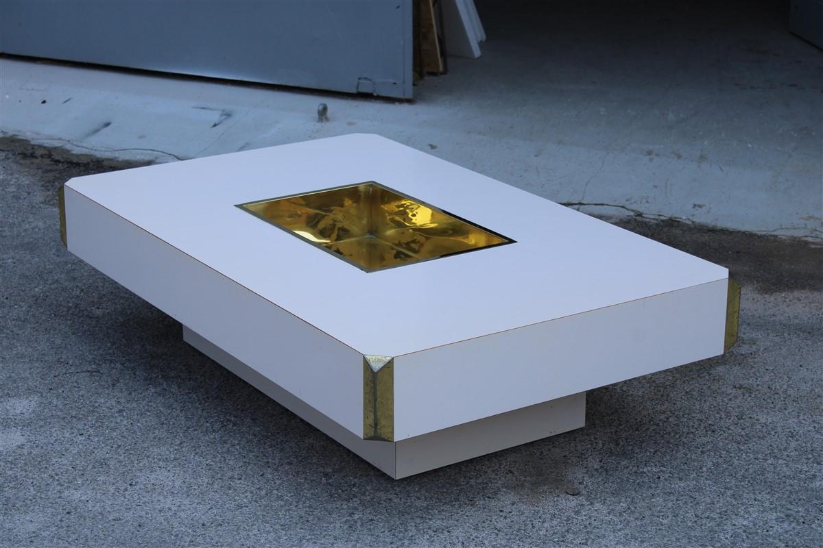 Rectangular Willy Rizzo Coffee Table Brass parts White Laminate made in Italy