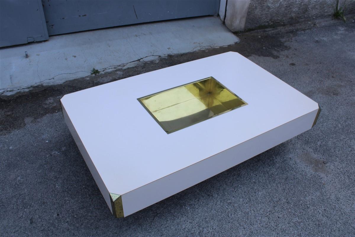 Late 20th Century Rectangular Willy Rizzo Coffee Table Brass Parts White Laminate Made in Italy For Sale